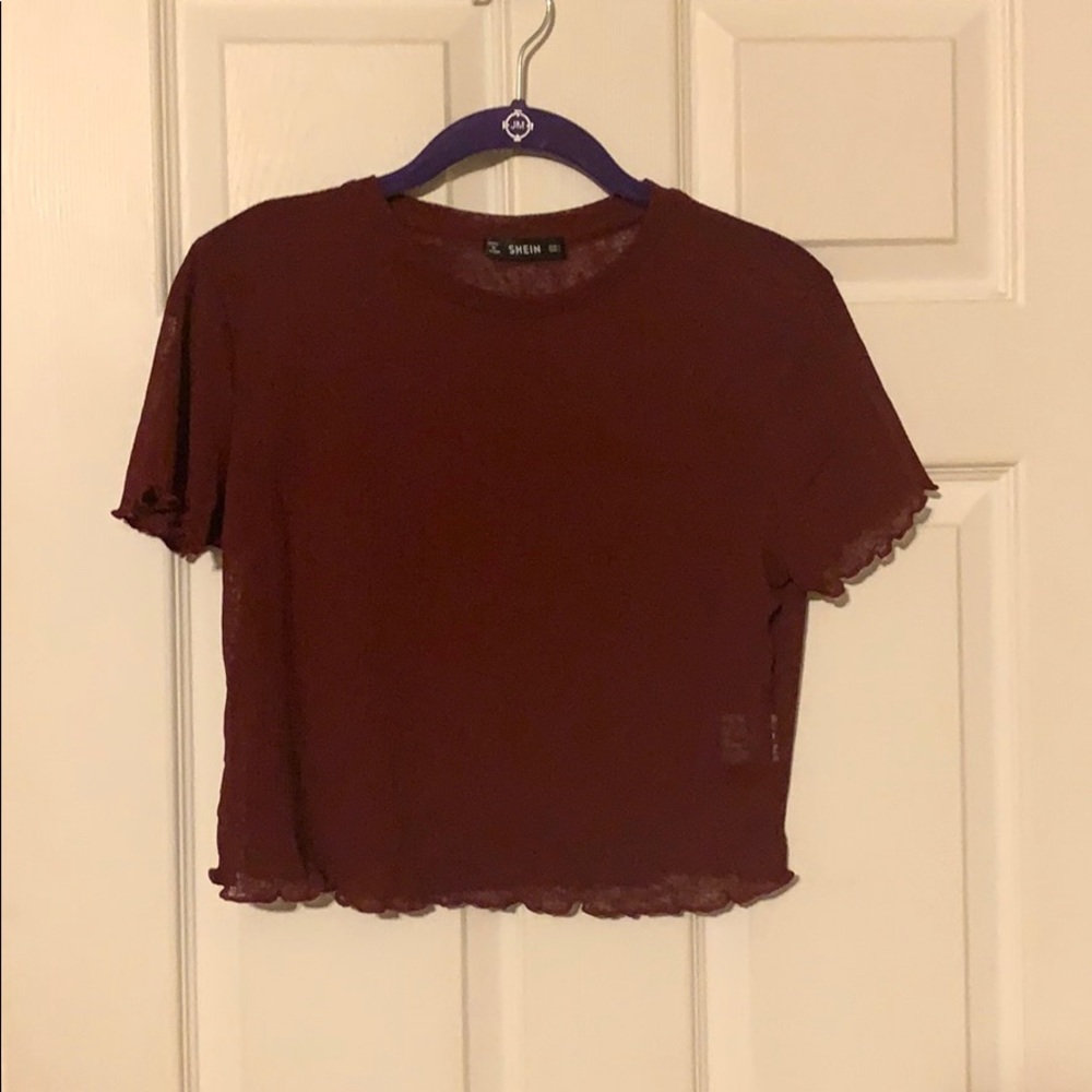 NWOT never worn Burgundy semi sheer crop top M